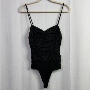 Forever 21 Animal Print Lace Rushed Black One Piece Snap Closure Bodysuit